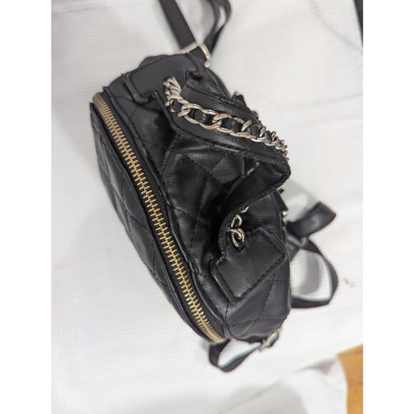 STEVE MADDEN! MADDEN NYC BLACK QUILTED VEGAN LEATHER MINI BACKPACK, PURSE, BAG! - Picture 7 of 11